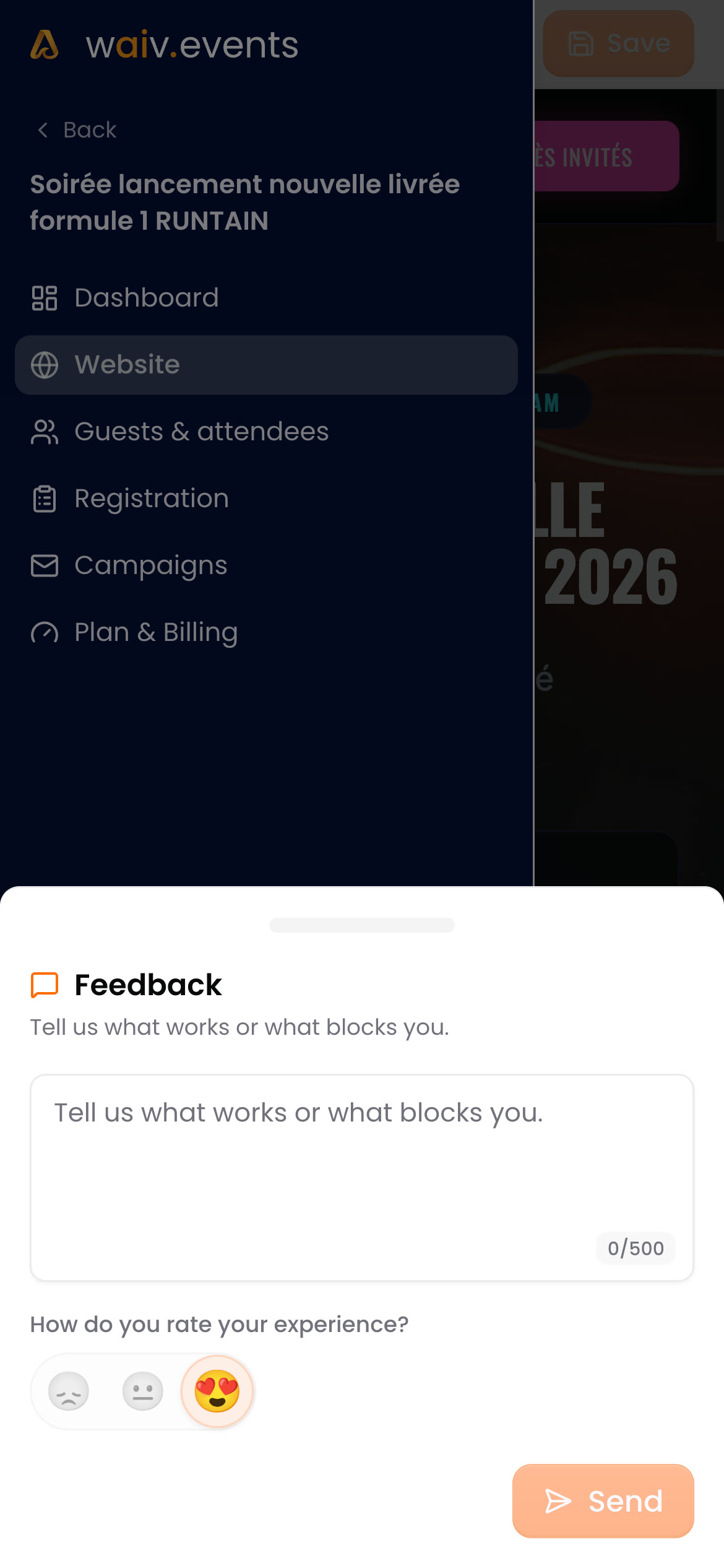The Waiv feedback form with an emoji mood rating